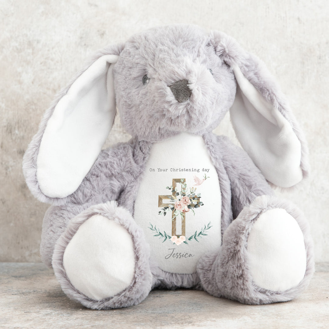 Personalised Girls Pink Christening Rabbit Bunny/Teddy
