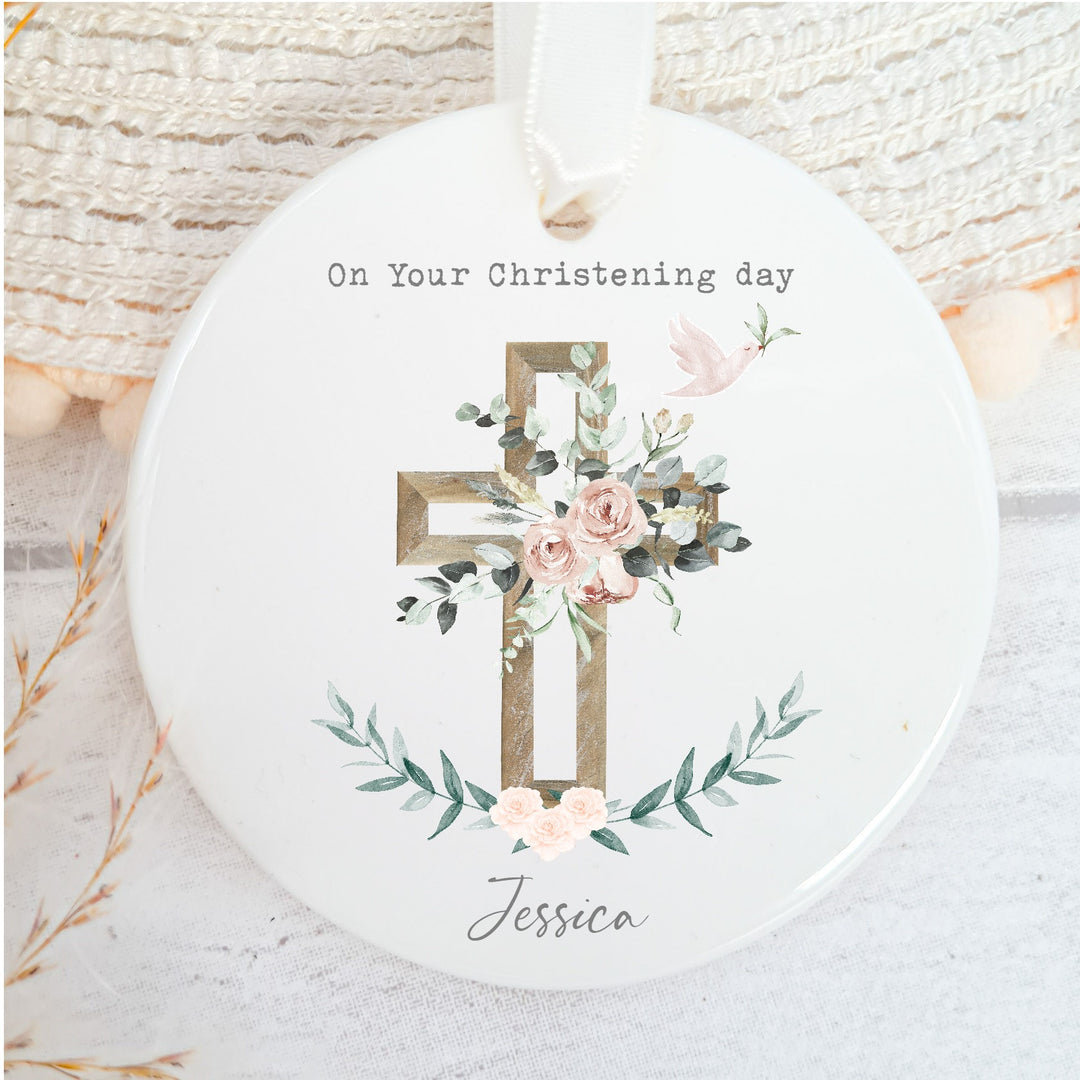 Personalised My Christening Day Pink Ceramic Ornament
