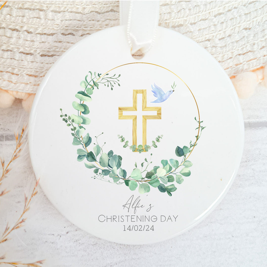 Personalised My Christening Day Blue Ceramic Ornament