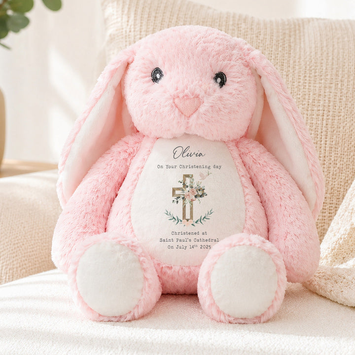 Personalised Pink On Your Christening Day Rabbit