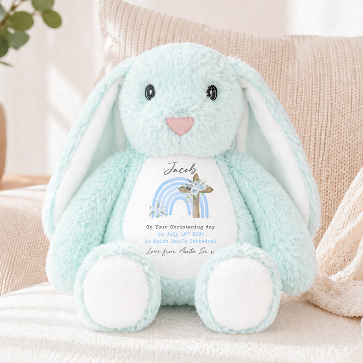 Personalised Blue Rainbow On Your Christening Day Rabbit