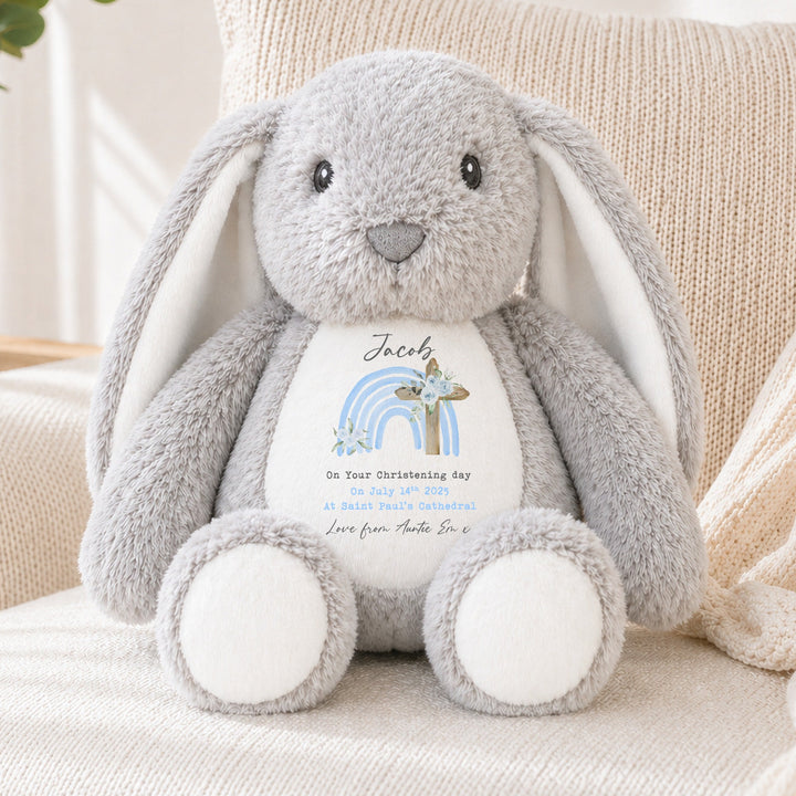 Personalised Blue Rainbow On Your Christening Day Rabbit