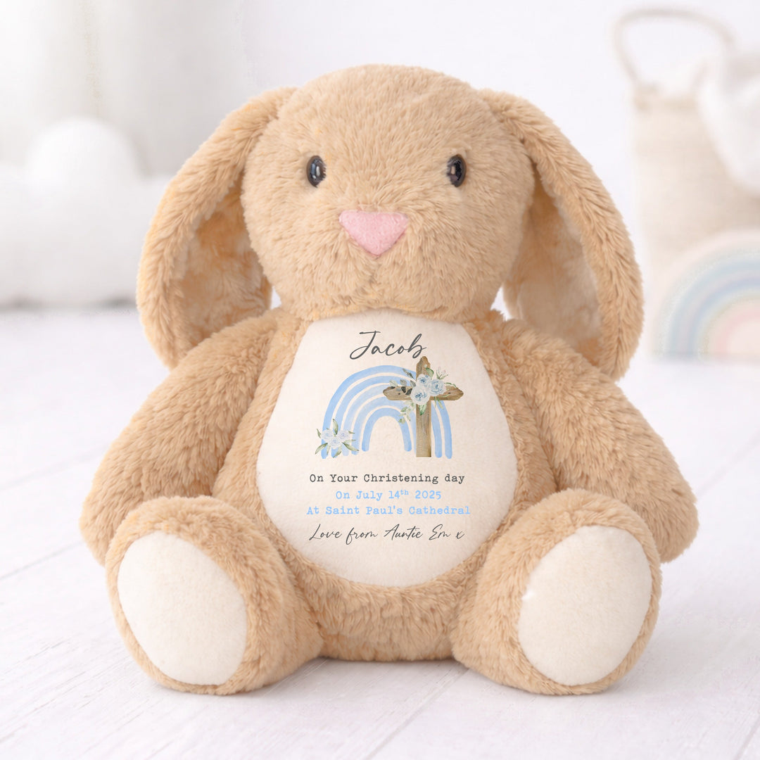 Personalised Blue Rainbow On Your Christening Day Rabbit