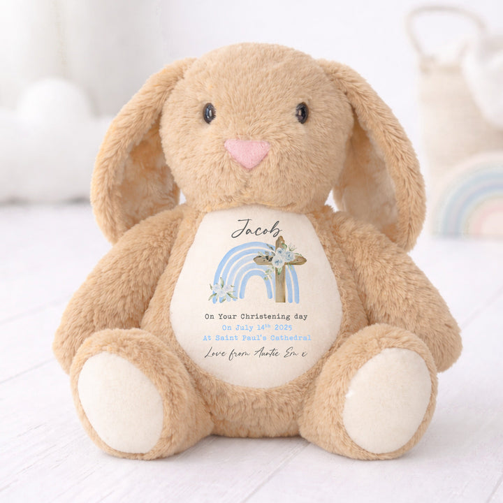 Personalised Blue Rainbow On Your Christening Day Rabbit
