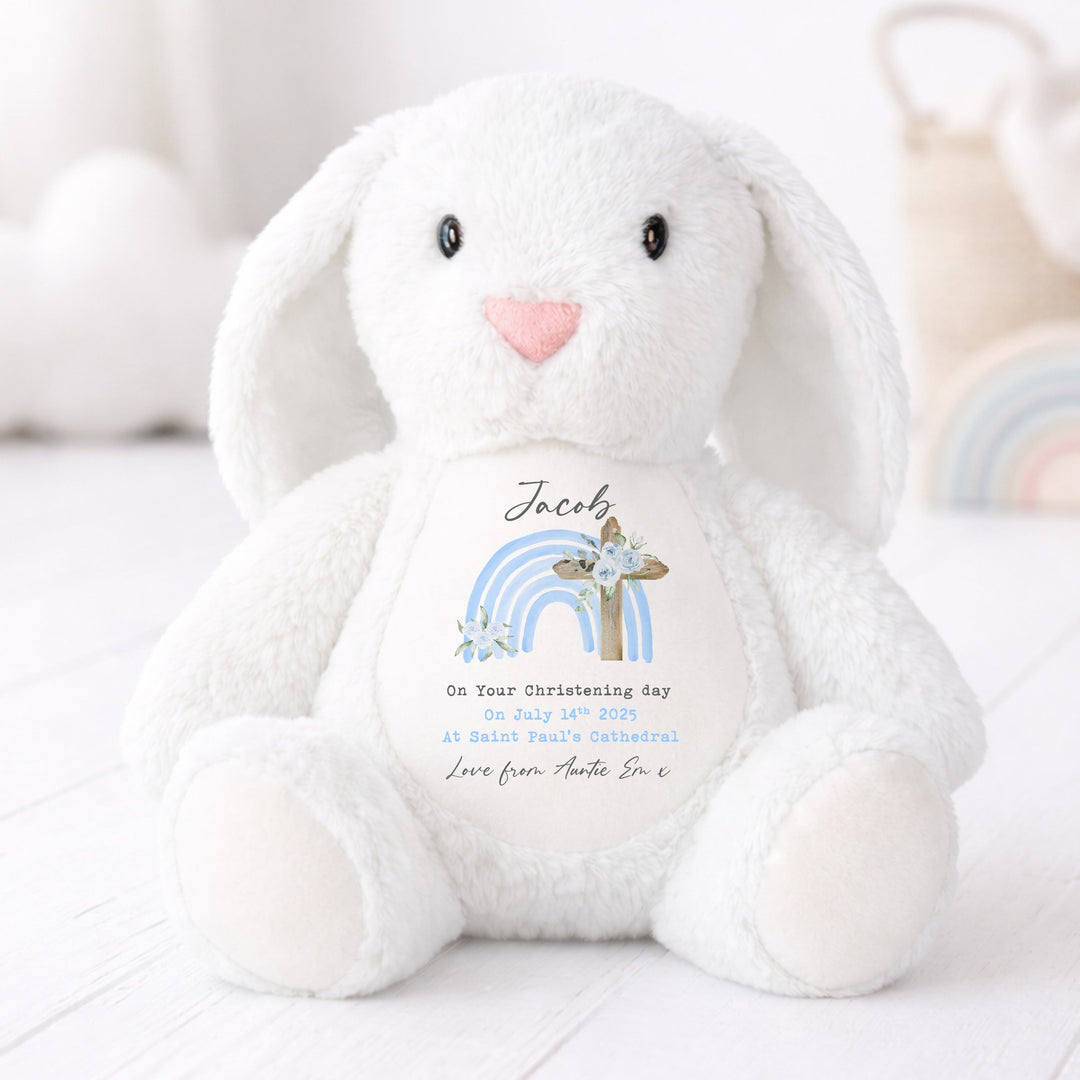 Personalised Blue Rainbow On Your Christening Day Rabbit