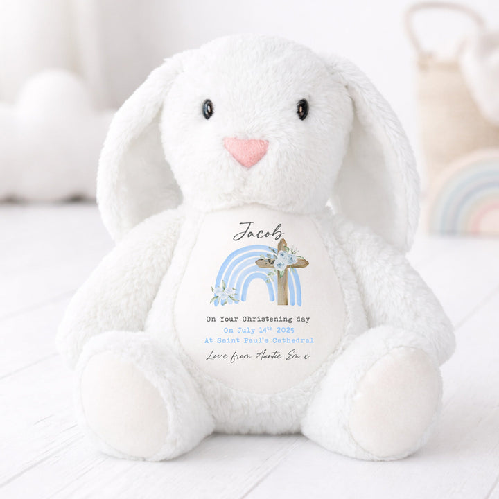 Personalised Blue Rainbow On Your Christening Day Rabbit