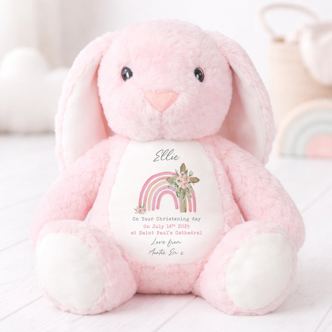 Personalised Pink Rainbow On Your Christening Day Rabbit