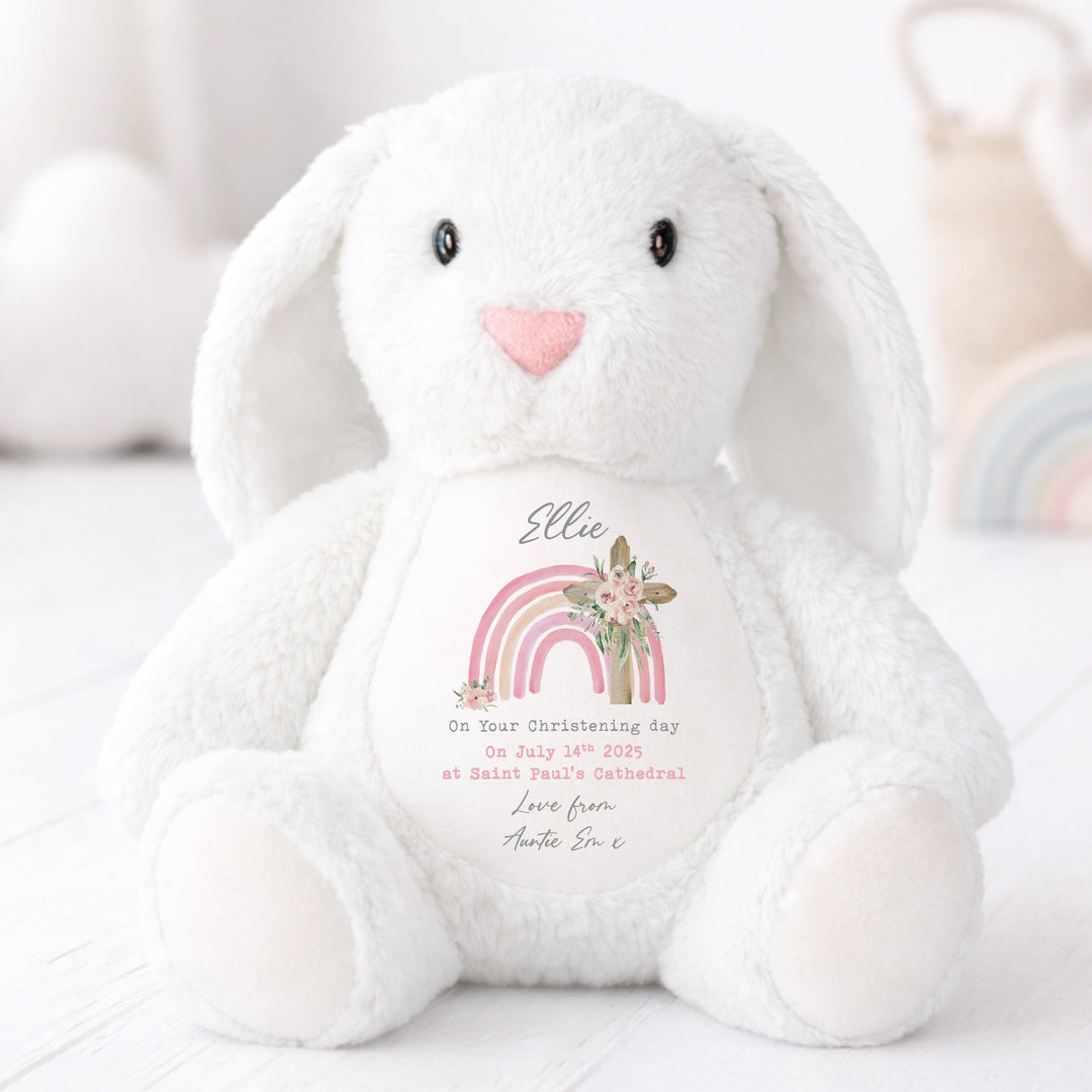 Personalised Pink Rainbow On Your Christening Day Rabbit