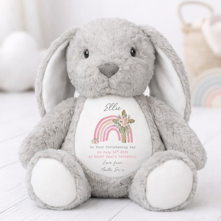 Personalised Pink Rainbow On Your Christening Day Rabbit