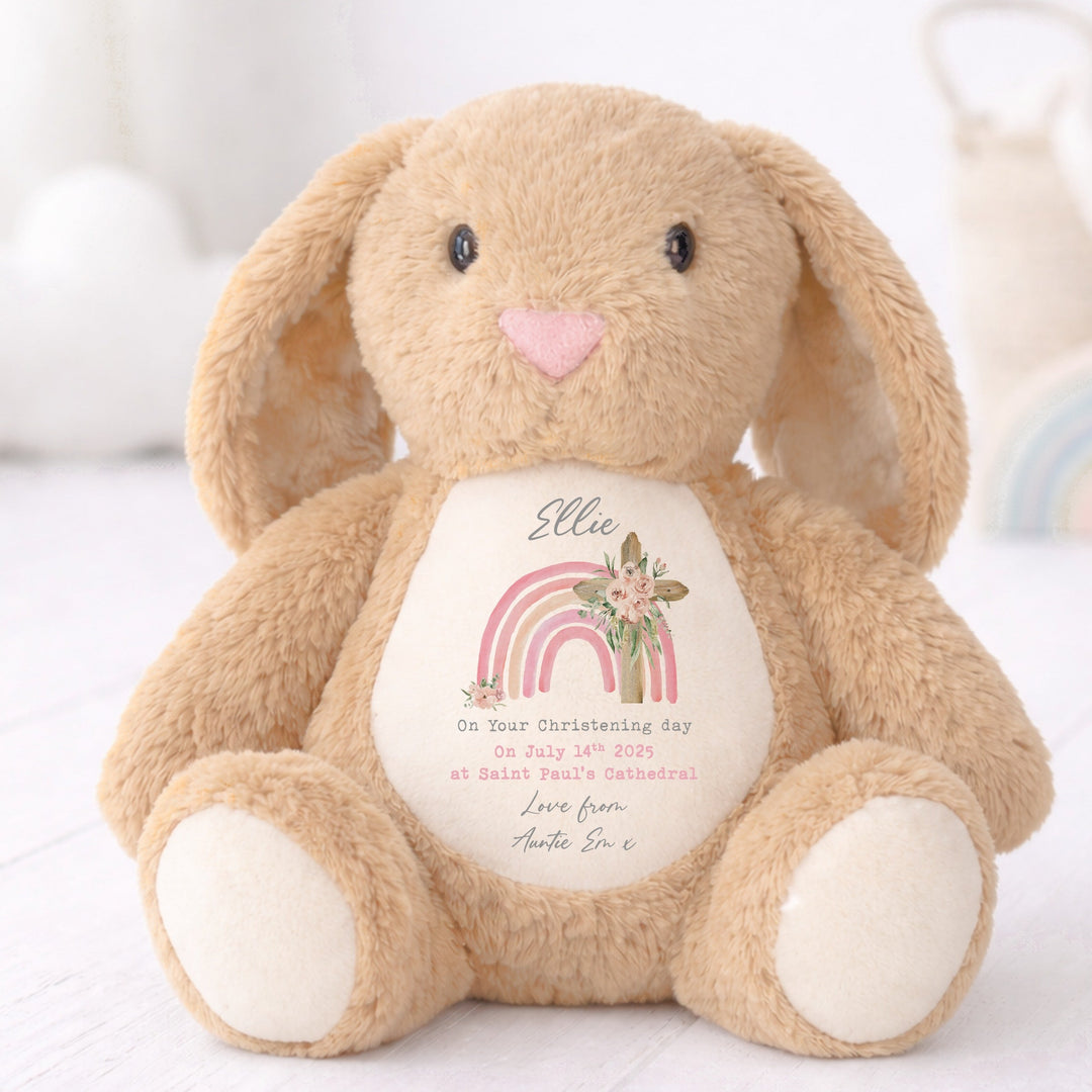 Personalised Pink Rainbow On Your Christening Day Rabbit