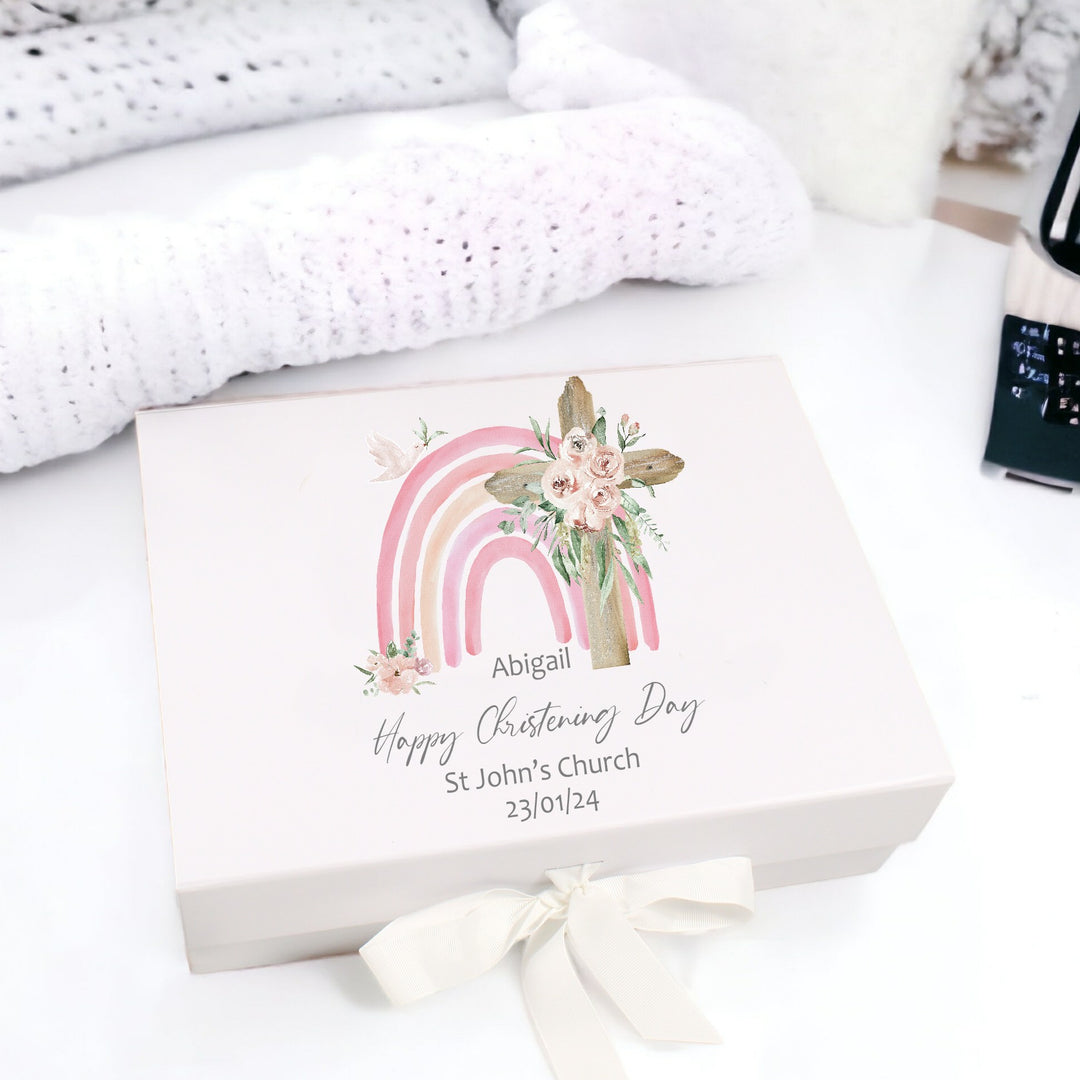 Personalised Pink Rainbow Christening Day Gift Box