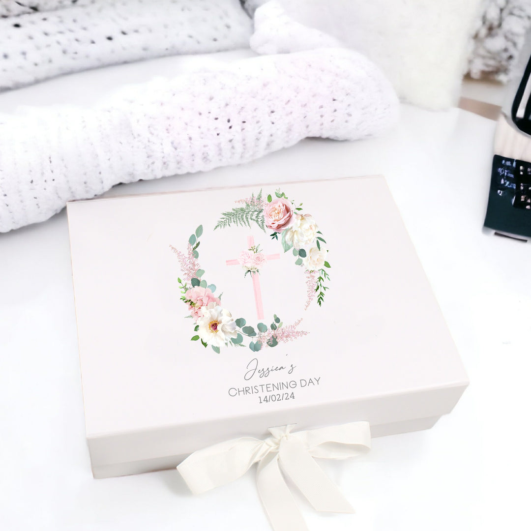 Personalised Floral Wreath Christening Day Gift Box