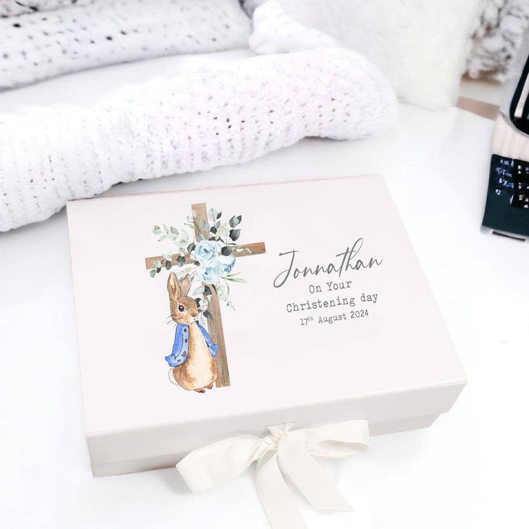 Personalised Blue Rabbit Christening Day Gift Box