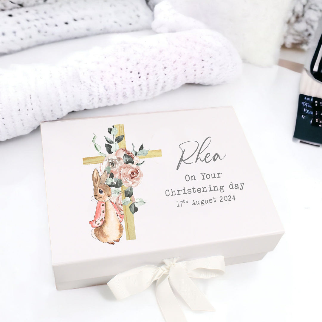 Personalised Pink Rabbit Christening Day Gift Box