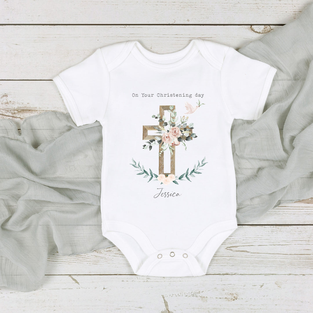 Personalised Pink Girls Christening Babygrow/Vest