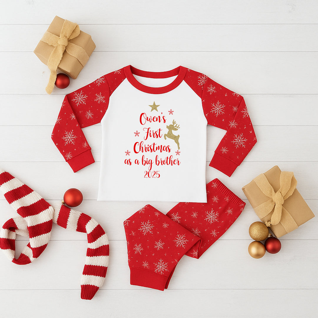 Personalised First Christmas Sibling Matching Snowflake Babygrow/Pyjamas