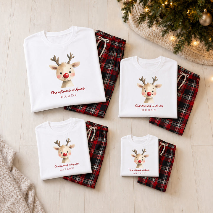 Personalised Reindeer Wishes Family Matching Tartan Christmas Pyjamas