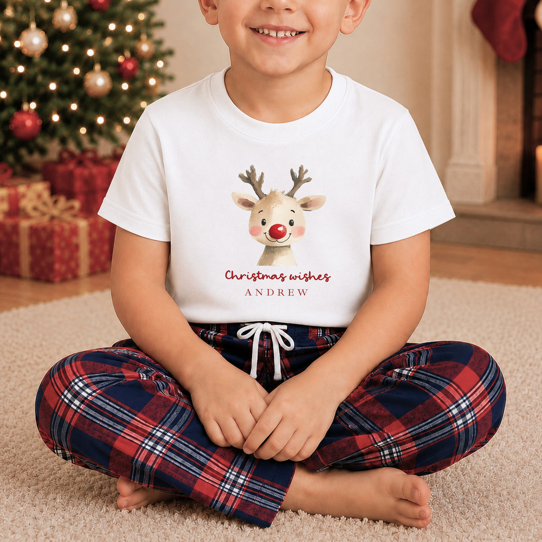 Personalised Reindeer Wishes Family Matching Tartan Christmas Pyjamas