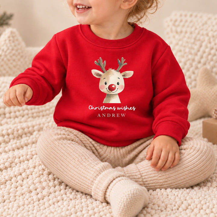 Personalised Kids Reindeer Wishes Christmas Jumper