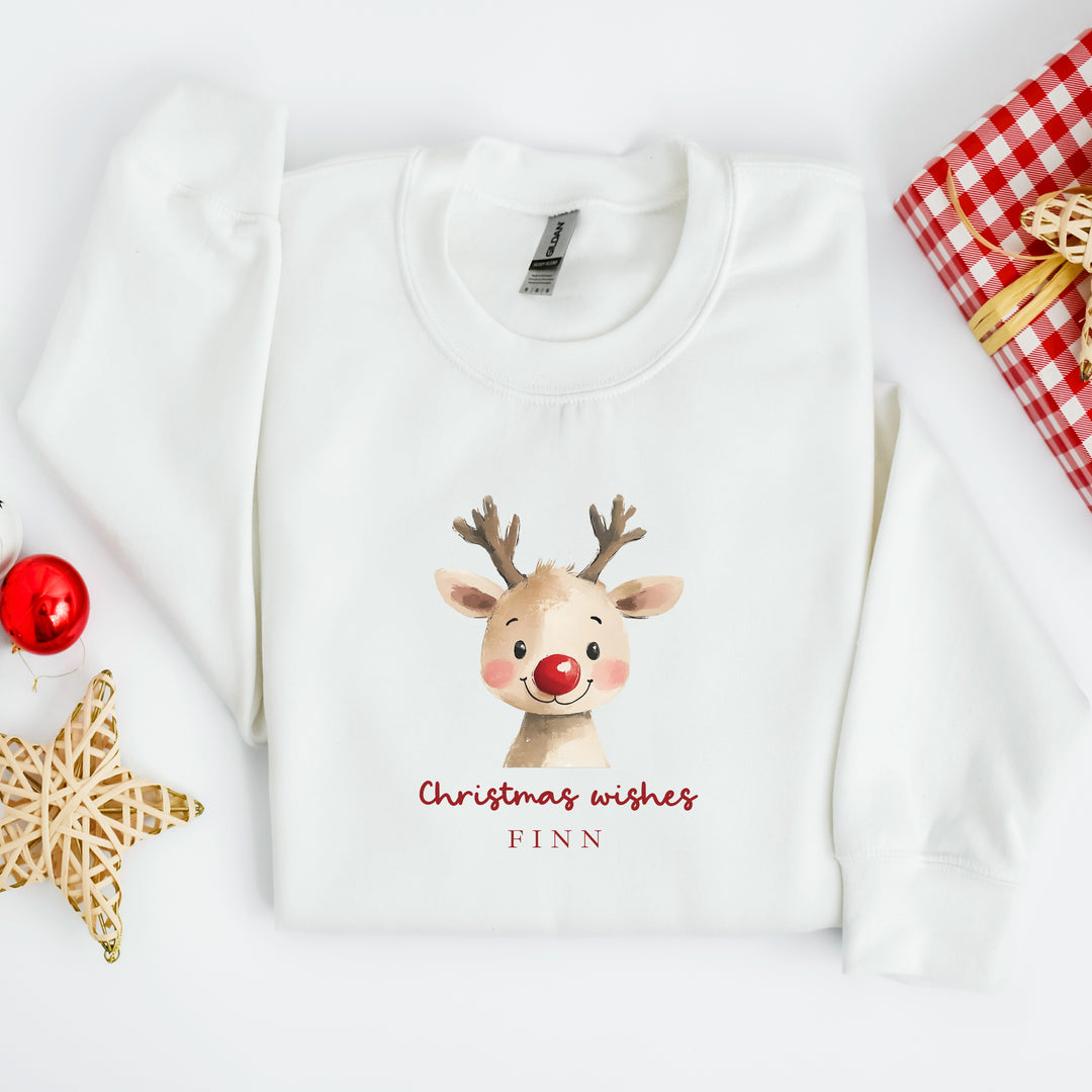 Personalised Kids Reindeer Wishes Christmas Jumper