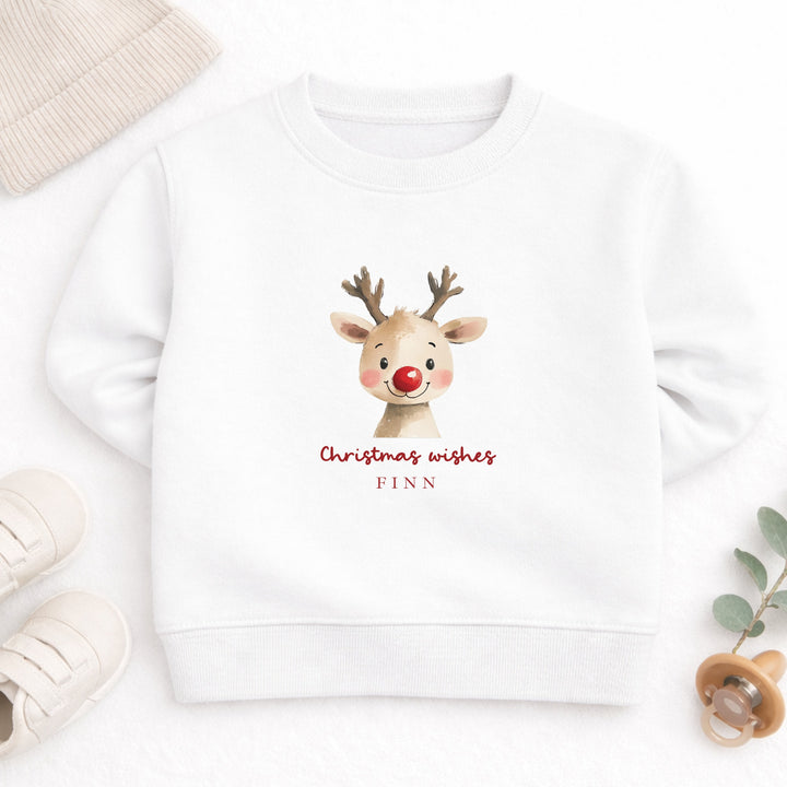 Personalised Kids Reindeer Wishes Christmas Jumper