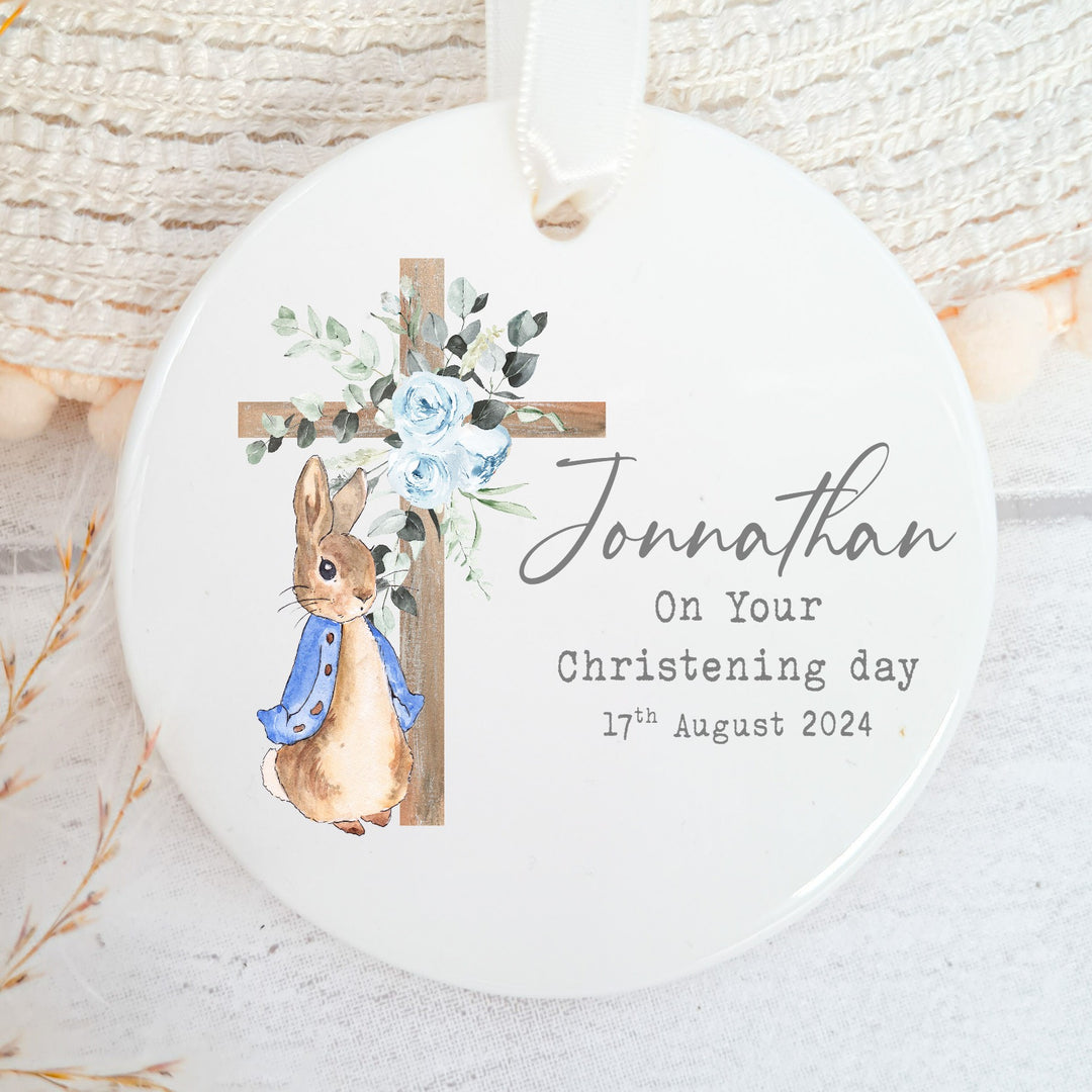 Personalised My Christening Day Blue Ceramic Ornament