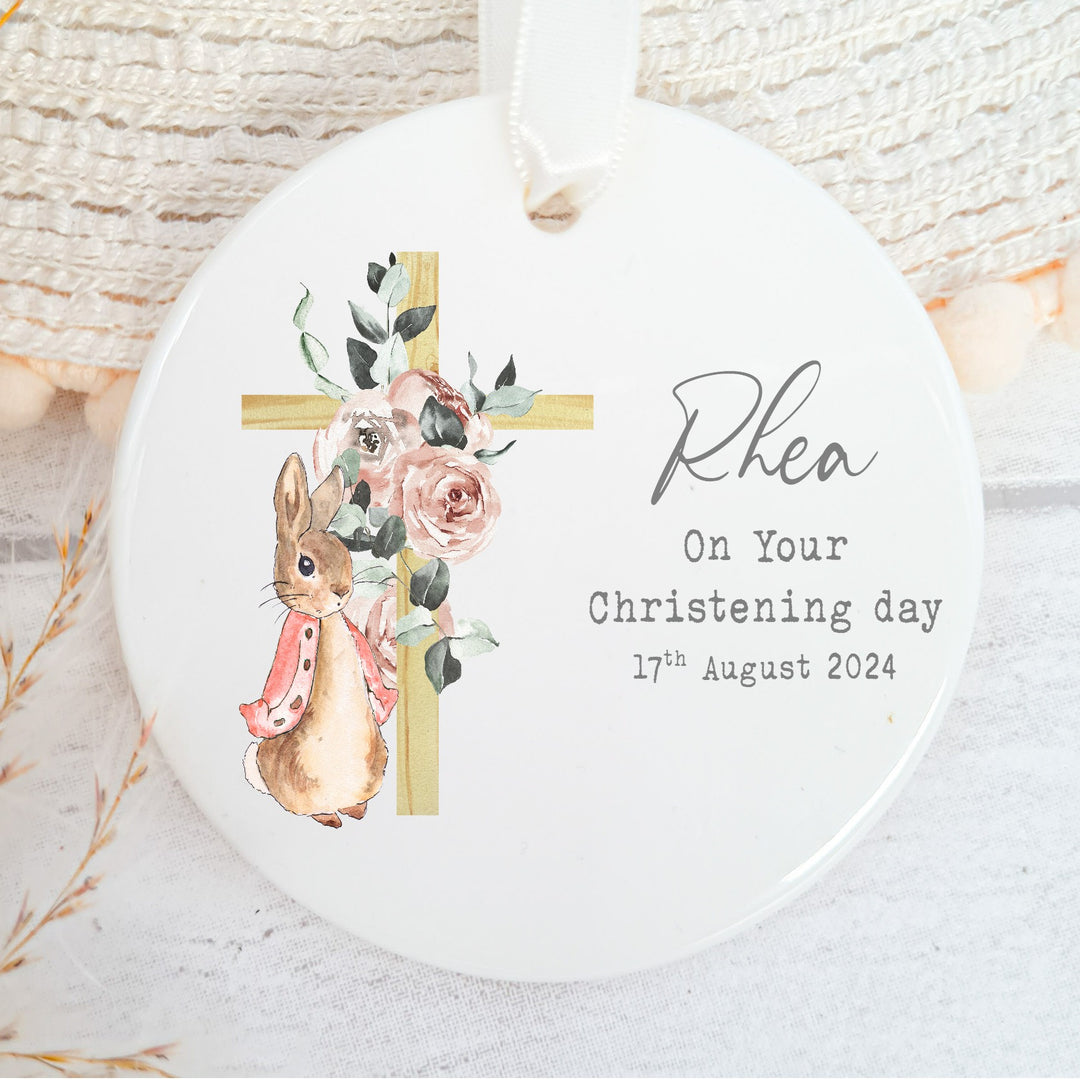 Personalised My Christening Day Pink Ceramic Ornament