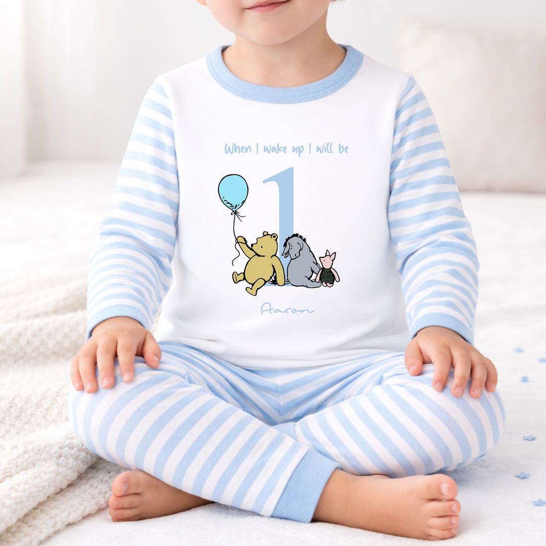 Personalised Blue Pooh Bear First Birthday Pyjamas