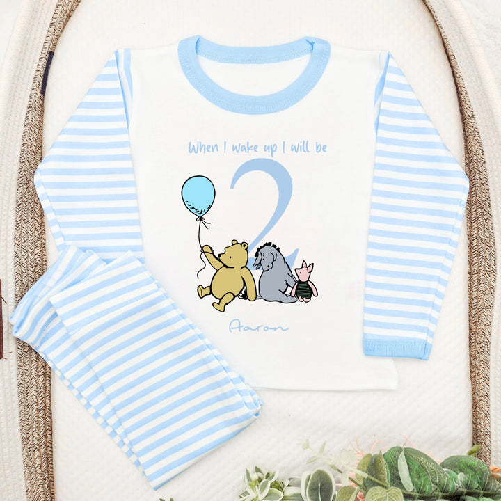Personalised Blue Pooh Bear Boys Second Birthday Pyjamas