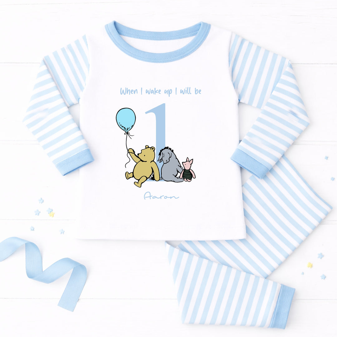 Personalised Blue Pooh Bear First Birthday Pyjamas
