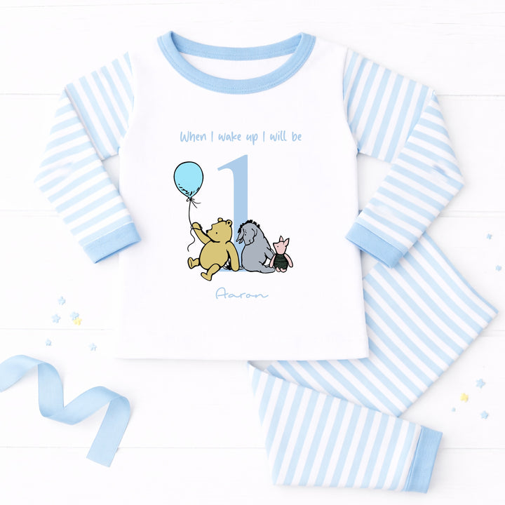 Personalised Blue Pooh Bear First Birthday Pyjamas