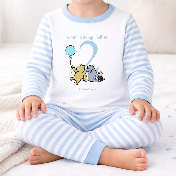 Personalised Blue Pooh Bear Boys Second Birthday Pyjamas