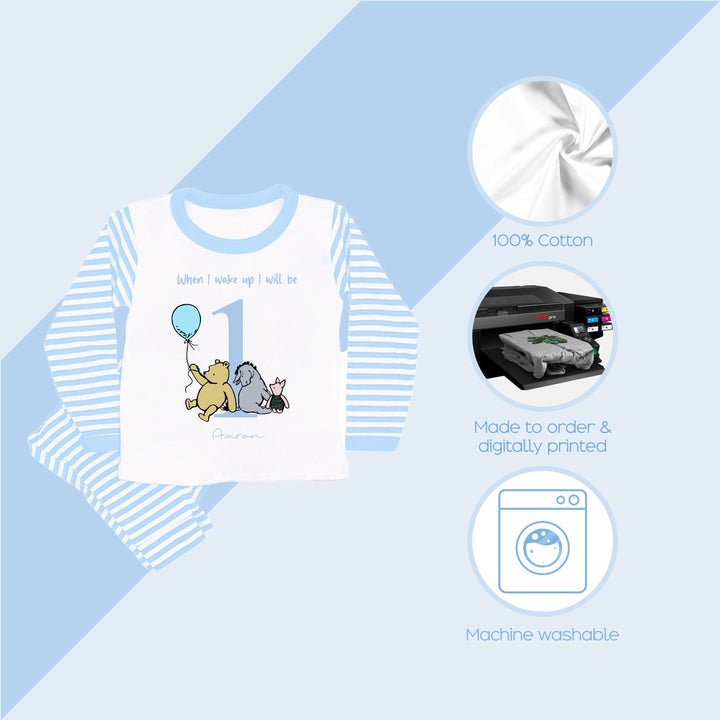 Personalised Blue Pooh Bear Boys Birthday Pyjamas