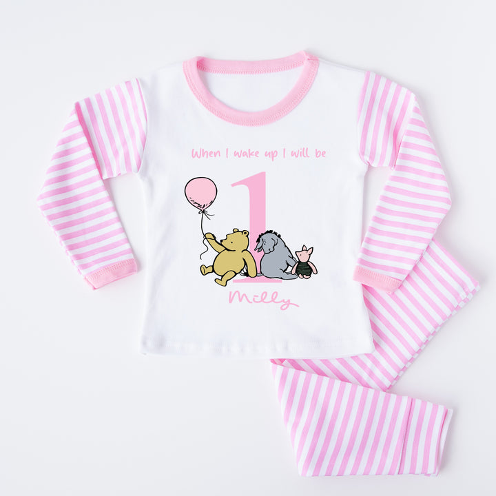 Personalised Pink Classic Pooh Bear Birthday Pyjamas