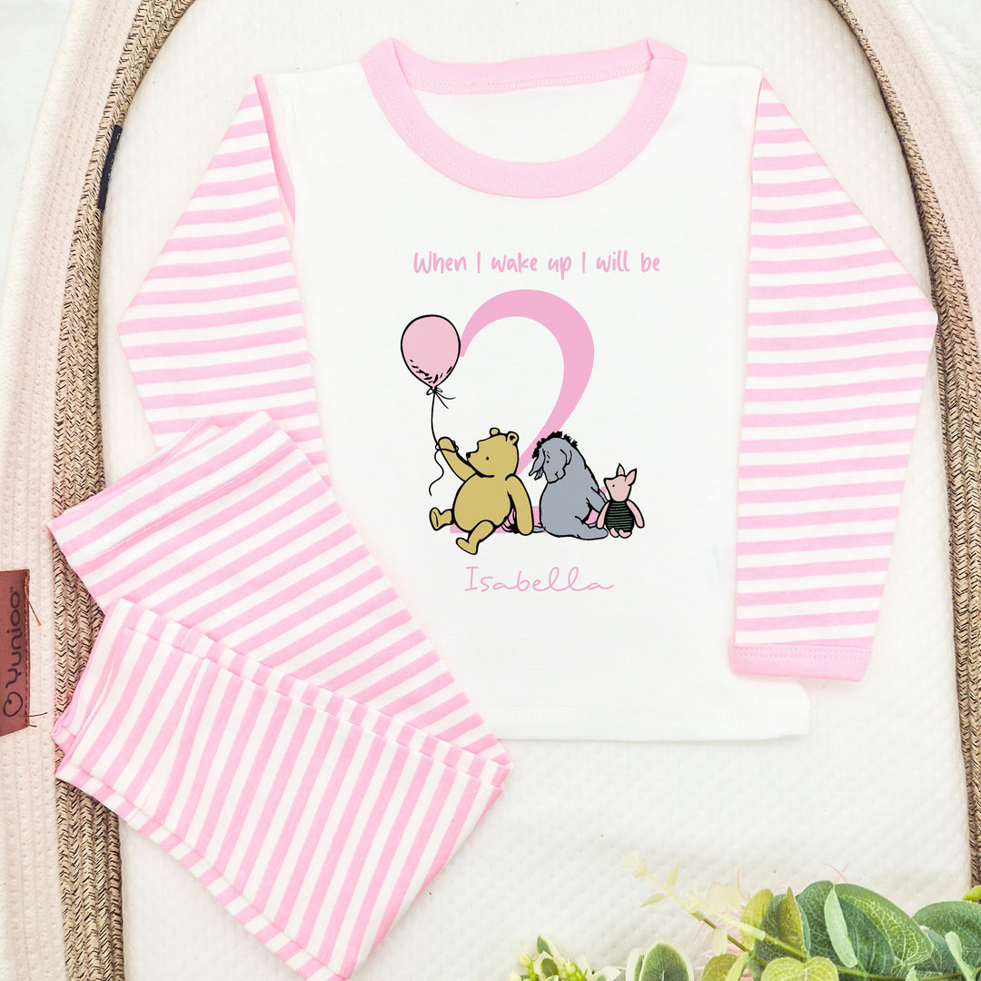 Personalised Pink Classic Pooh Bear Birthday Pyjamas