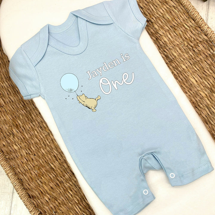 Personalised Birthday Classic Winnie Pooh Blue Romper/Vest