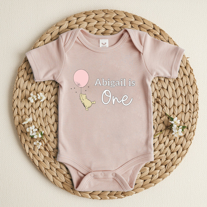 Personalised Pooh Bear Pink Birthday Romper/Vest