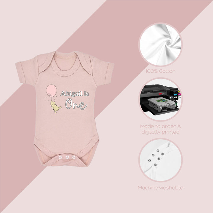 Personalised Pooh Bear Pink Birthday Romper/Vest
