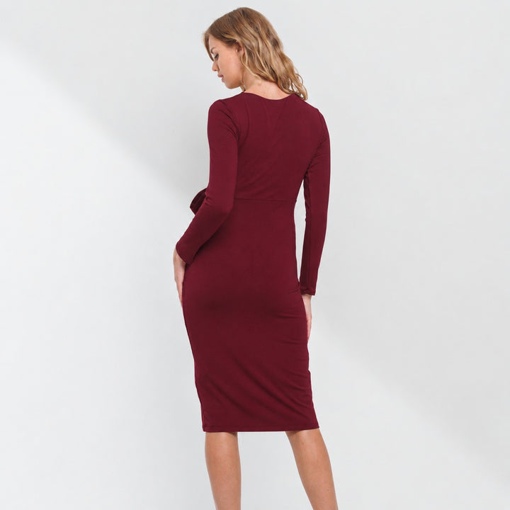 Square Neck Long Sleeve Maternity Bodycon Dress