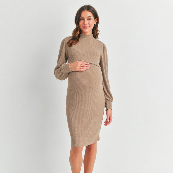 Mock Neck Double Layer Maternity Nursing Dress