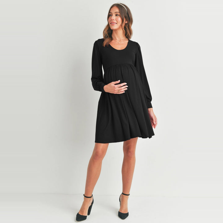 Long Sleeve Scoop Neck Black Maternity Dress