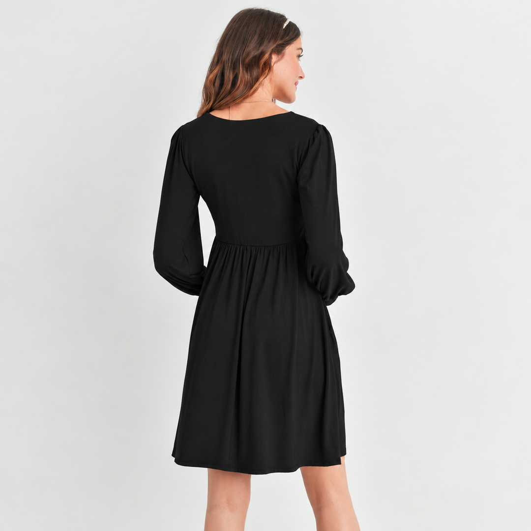 Long Sleeve Scoop Neck Black Maternity Dress