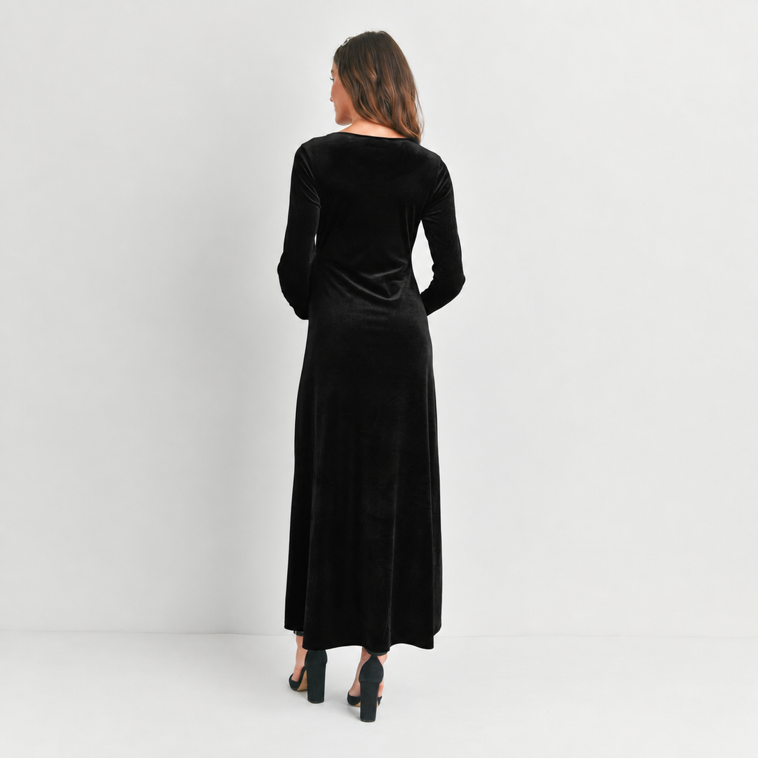 Velvet Long Sleeve Maternity Black Midi Dress