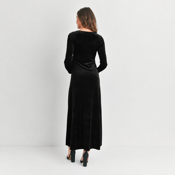 Velvet Long Sleeve Maternity Black Midi Dress