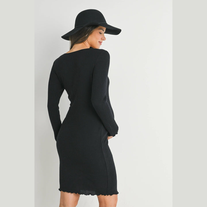 Ribbed Lettuce Edge Long Sleeve Maternity Dress