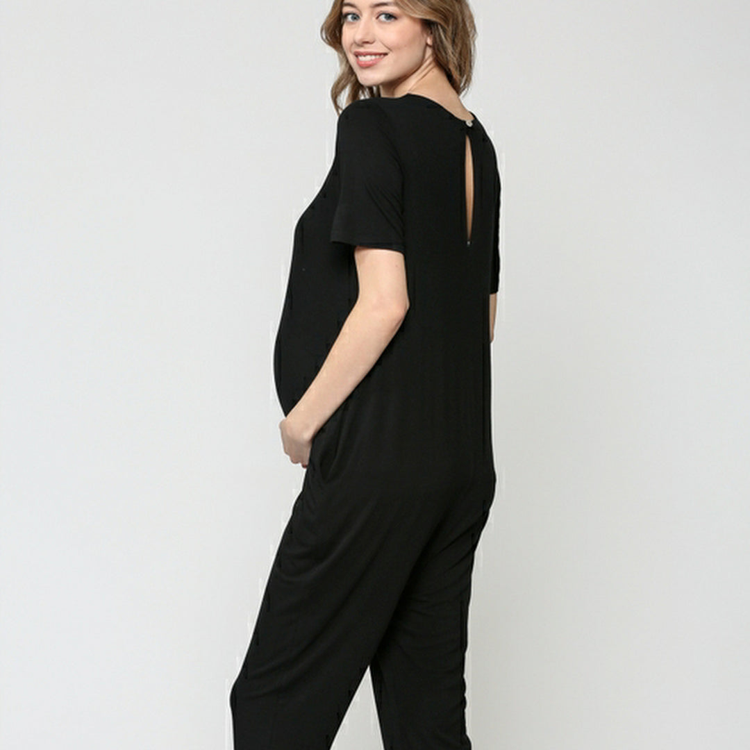 Key Hole Maternity Jumpsuit With Side Pocket