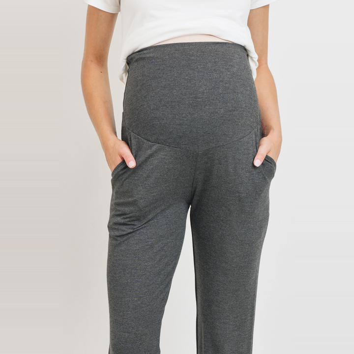 Charcoal Grey Foldover Maternity Knit Joggers