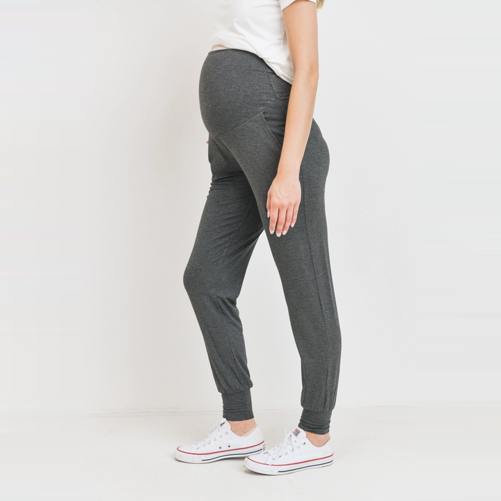 Charcoal Grey Foldover Maternity Knit Joggers