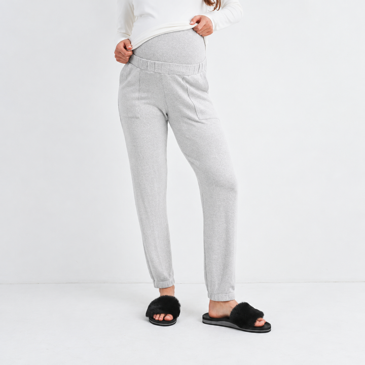 Light Grey Maternity Soft Knit Over Belly Lounge Jogger
