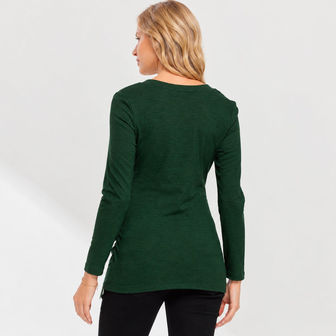 Square Neck Green Long Sleeve Ruched Maternity Top